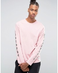 Мужская розовая футболка с длинным рукавом с принтом от Hype
