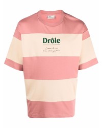 Мужская розовая футболка с круглым вырезом в горизонтальную полоску от Drôle De Monsieur