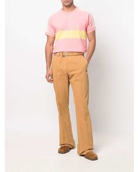 Мужская розовая футболка с круглым вырезом в горизонтальную полоску от adidas