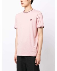 Мужская розовая футболка с круглым вырезом в горизонтальную полоску от Fred Perry