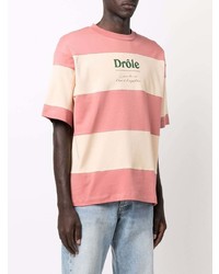 Мужская розовая футболка с круглым вырезом в горизонтальную полоску от Drôle De Monsieur
