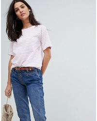 Женская розовая футболка с круглым вырезом в горизонтальную полоску от MiH Jeans