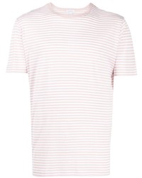 Мужская розовая футболка с круглым вырезом в горизонтальную полоску от Sunspel