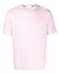 Мужская розовая футболка с круглым вырезом в горизонтальную полоску от Thom Browne