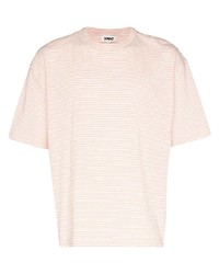 Мужская розовая футболка с круглым вырезом в горизонтальную полоску от YMC