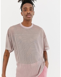 Мужская розовая футболка с круглым вырезом в сеточку от ASOS DESIGN