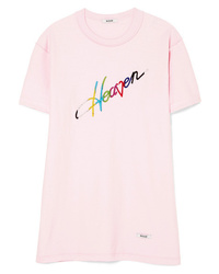 Розовая футболка с круглым вырезом с вышивкой