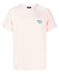 Мужская розовая футболка с круглым вырезом с вышивкой от A.P.C.