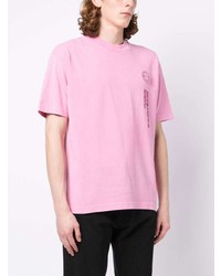 Мужская розовая футболка с круглым вырезом с вышивкой от AAPE BY A BATHING APE