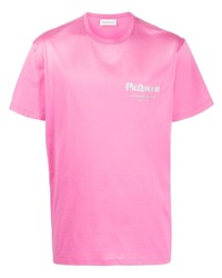 Мужская розовая футболка с круглым вырезом с вышивкой от Alexander McQueen