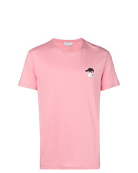 Мужская розовая футболка с круглым вырезом с вышивкой от Alexander McQueen