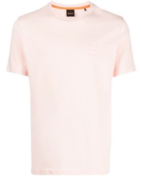 Мужская розовая футболка с круглым вырезом с вышивкой от BOSS
