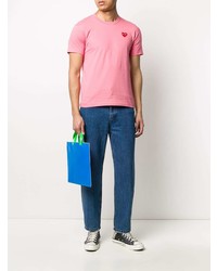 Мужская розовая футболка с круглым вырезом с вышивкой от Comme Des Garcons Play