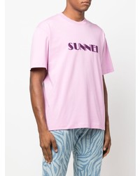 Мужская розовая футболка с круглым вырезом с вышивкой от Sunnei