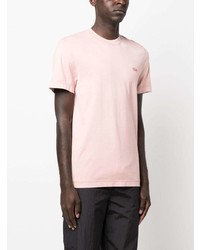 Мужская розовая футболка с круглым вырезом с вышивкой от Lacoste