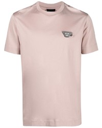 Мужская розовая футболка с круглым вырезом с вышивкой от Emporio Armani