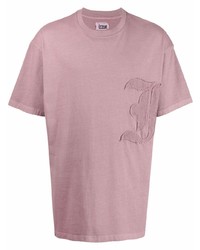 Мужская розовая футболка с круглым вырезом с вышивкой от Izzue