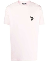 Мужская розовая футболка с круглым вырезом с вышивкой от Karl Lagerfeld
