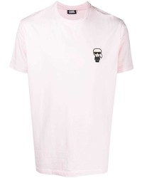 Мужская розовая футболка с круглым вырезом с вышивкой от Karl Lagerfeld