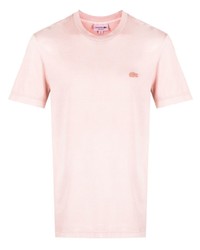 Мужская розовая футболка с круглым вырезом с вышивкой от Lacoste