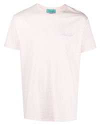 Мужская розовая футболка с круглым вырезом с вышивкой от Maison Labiche