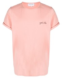 Мужская розовая футболка с круглым вырезом с вышивкой от Maison Labiche