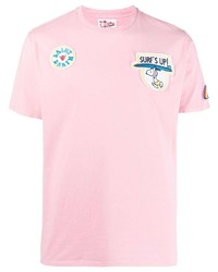 Мужская розовая футболка с круглым вырезом с вышивкой от MC2 Saint Barth