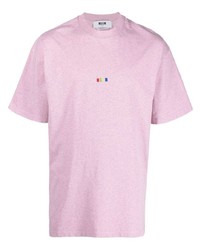 Мужская розовая футболка с круглым вырезом с вышивкой от MSGM
