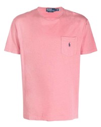 Мужская розовая футболка с круглым вырезом с вышивкой от Polo Ralph Lauren