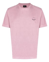 Мужская розовая футболка с круглым вырезом с вышивкой от PS Paul Smith