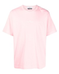 Мужская розовая футболка с круглым вырезом с вышивкой от Stone Island