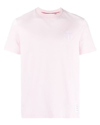Мужская розовая футболка с круглым вырезом с вышивкой от Thom Browne