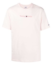 Мужская розовая футболка с круглым вырезом с вышивкой от Tommy Jeans