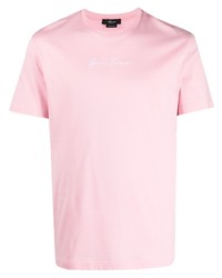 Мужская розовая футболка с круглым вырезом с вышивкой от Versace