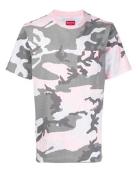 Мужская розовая футболка с круглым вырезом с камуфляжным принтом от Supreme