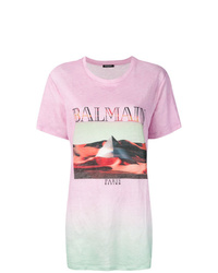 Женская розовая футболка с круглым вырезом с принтом тай-дай от Balmain