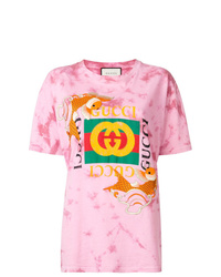 Женская розовая футболка с круглым вырезом с принтом тай-дай от Gucci
