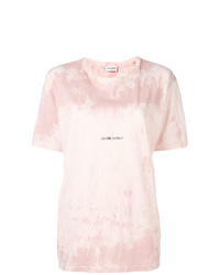 Женская розовая футболка с круглым вырезом с принтом тай-дай от Saint Laurent