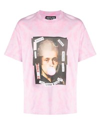 Мужская розовая футболка с круглым вырезом с принтом тай-дай от VERSACE JEANS COUTURE