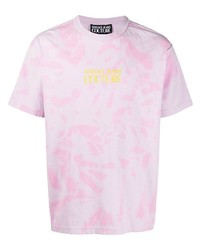 Мужская розовая футболка с круглым вырезом с принтом тай-дай от VERSACE JEANS COUTURE
