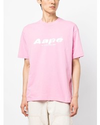 Мужская розовая футболка с круглым вырезом с принтом от AAPE BY A BATHING APE