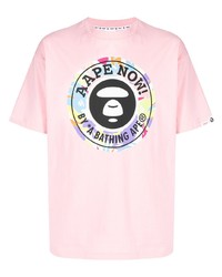 Мужская розовая футболка с круглым вырезом с принтом от AAPE BY A BATHING APE