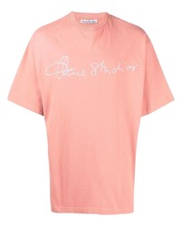 Мужская розовая футболка с круглым вырезом с принтом от Acne Studios