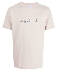 Мужская розовая футболка с круглым вырезом с принтом от agnès b.