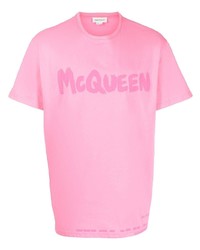 Мужская розовая футболка с круглым вырезом с принтом от Alexander McQueen
