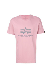 Мужская розовая футболка с круглым вырезом с принтом от Alpha Industries