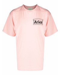 Мужская розовая футболка с круглым вырезом с принтом от Aries