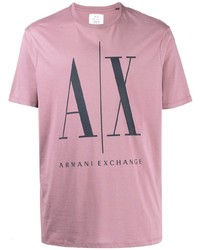Мужская розовая футболка с круглым вырезом с принтом от Armani Exchange