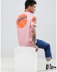 Мужская розовая футболка с круглым вырезом с принтом от ASOS DESIGN