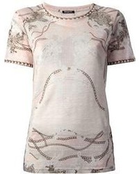 Женская розовая футболка с круглым вырезом с принтом от Balmain